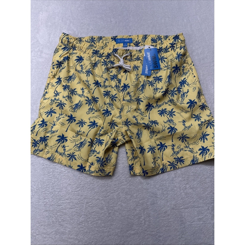 Blue Wave Men's XL Yellow Palm Tree Swim Shorts New With Tags Never Worn Trunks